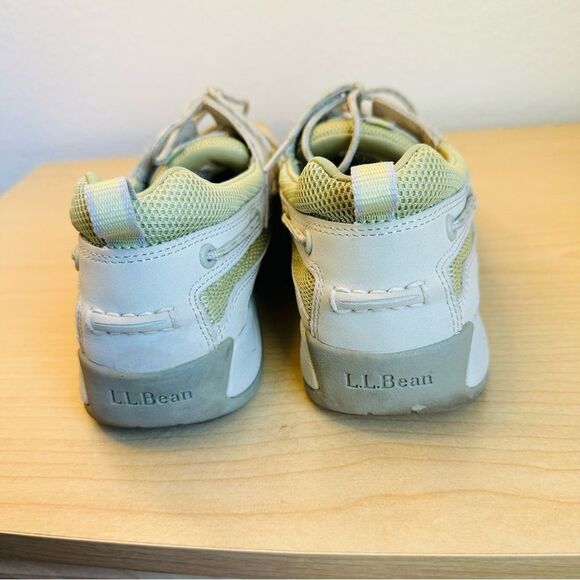 LL Bean Light Gray Leather Green Boat Shoes Women’s Size 8.5 - Picture 4 of 7